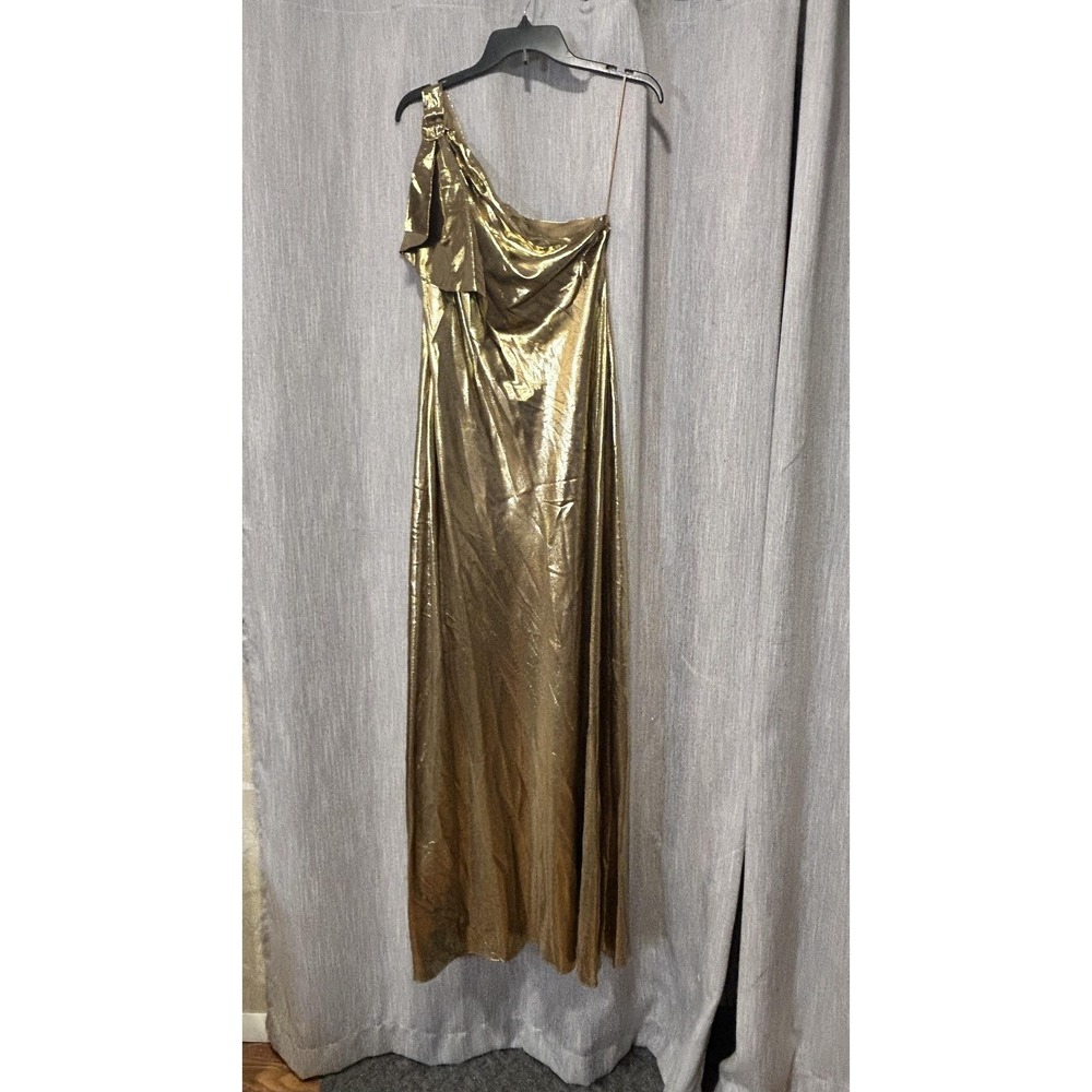 Lauren Ralph Lauren Dress Womens 8 Gold Metallic One Shoulder Maxi Formal Gown